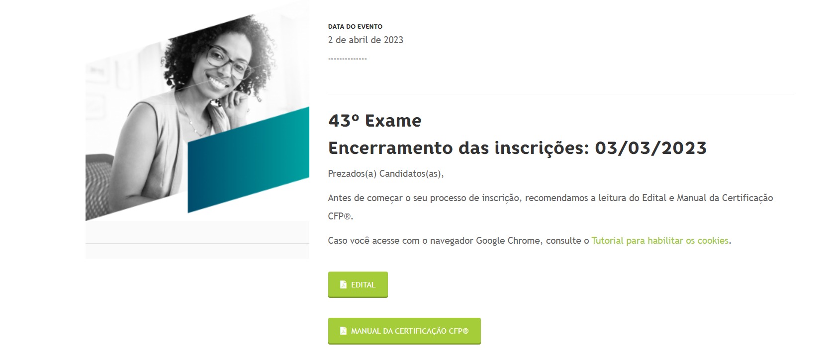 Últimos dias de inscrições para o 43 exame de certificação CFP