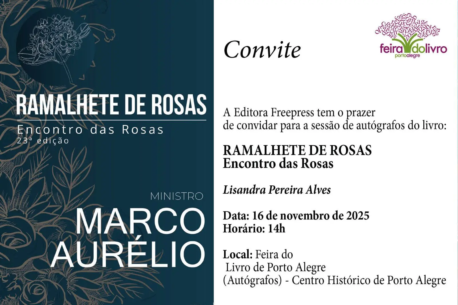 Convite livro-Ramalhete de Rosas- Tributo ao Ministro Marco Aurélio